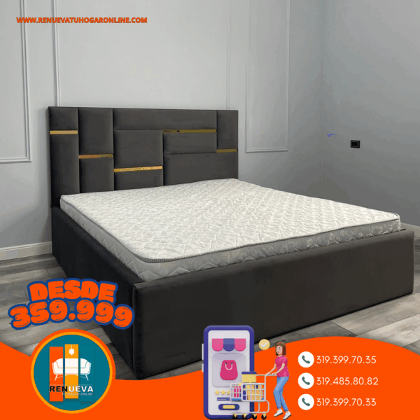 🛏️ Base cama y Espaldar con Espejo/Vidrio – Alta Gama