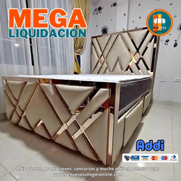 🛏️ Base cama y Espaldar con Espejo/Vidrio – Alta Gama
