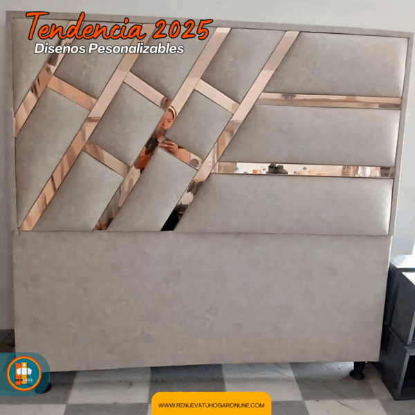 🛏️ Base cama y Espaldar con Espejo/Vidrio – Alta Gama