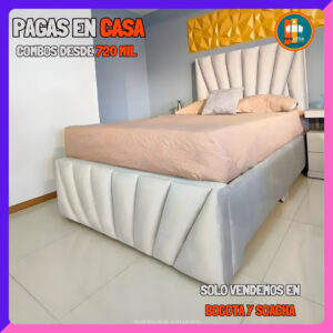 BASE CAMA CON PIECERO PERSONALIZABLE – Base Dividida + Espaldar + Piecero| Medida 140x190 (Doble)