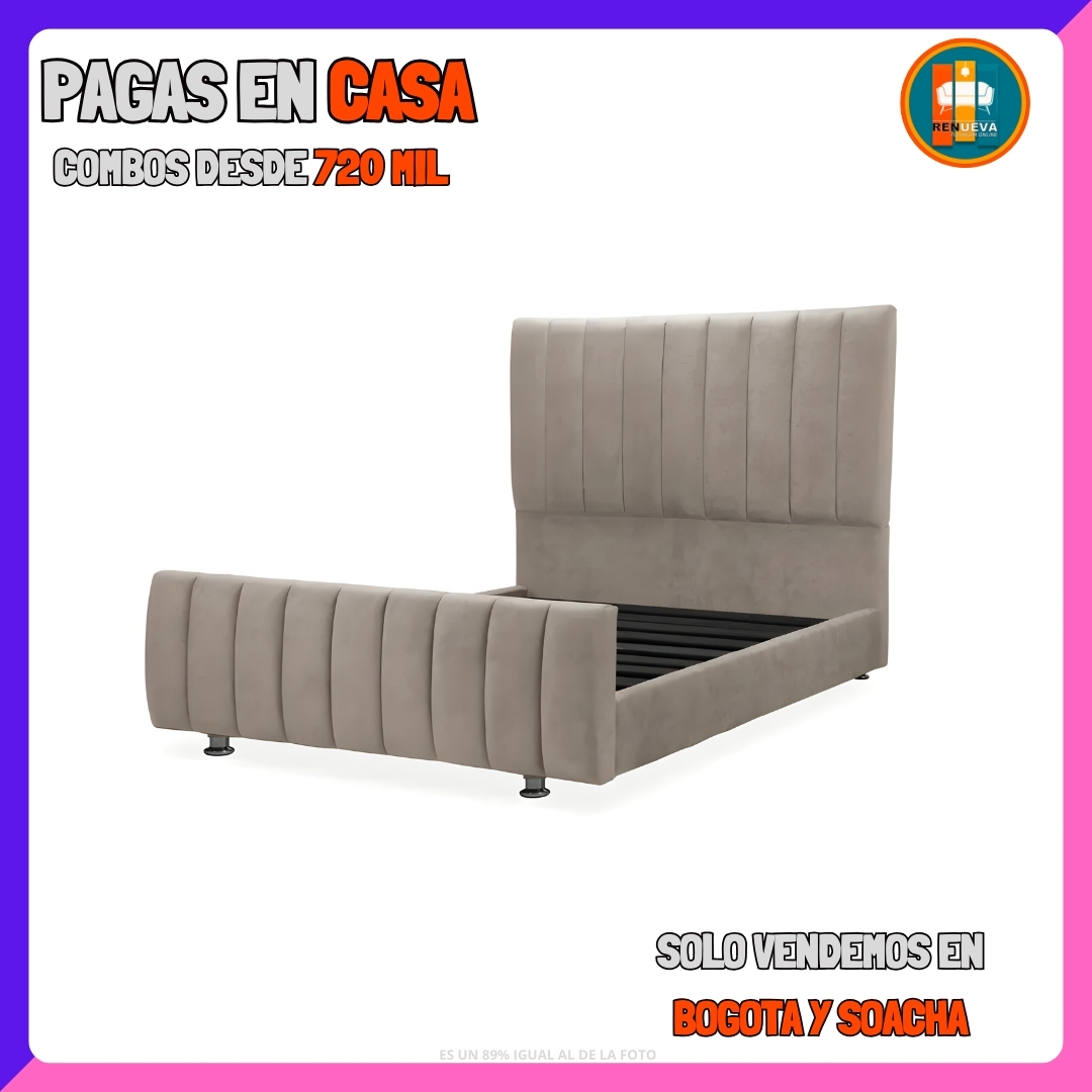 BASE CAMA CON PIECERO PERSONALIZABLE – Base Dividida + Espaldar + Piecero| Medida 140×190 (Doble)