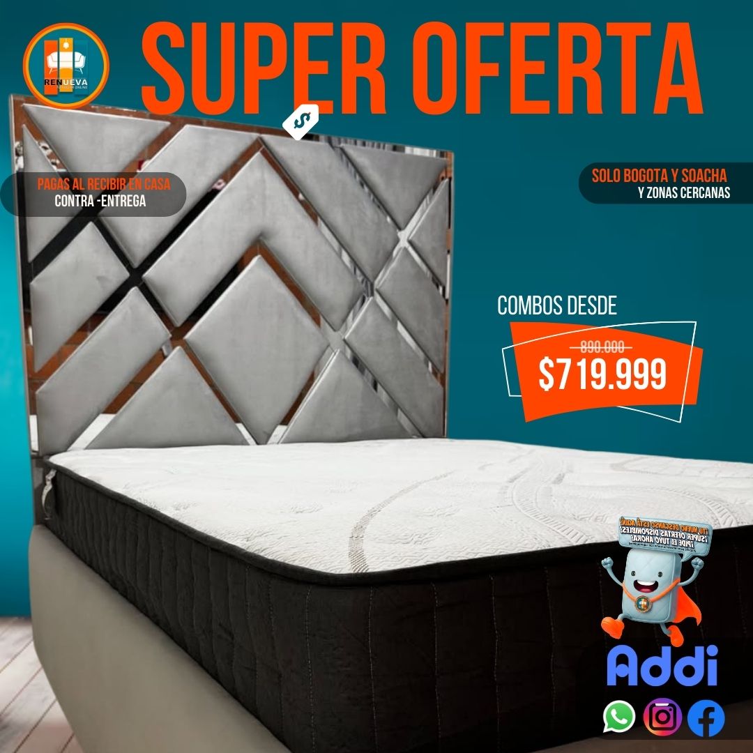 Base Cama con Espejo / Vidrio 140×190 (Doble) Personalizable