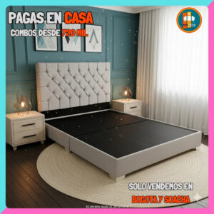 BASE CAMA PERSONALIZABLE – Base Dividida + Espaldar | Medida 140x190 (Doble)