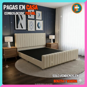 BASE CAMA CON PIECERO PERSONALIZABLE – Base Dividida + Espaldar + Piecero| Medida 140×190 (Doble)