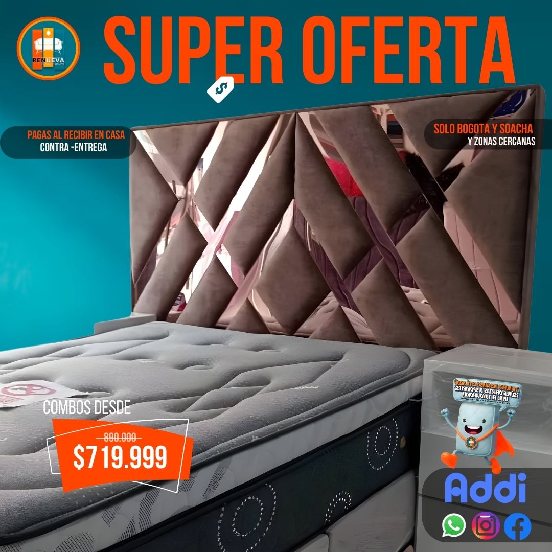 Base Cama con Espejo / Vidrio 140×190 (Doble) Personalizable