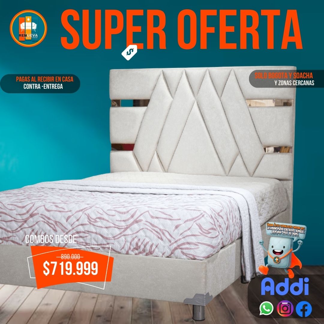 Base Cama con Espejo / Vidrio 140×190 (Doble) Personalizable