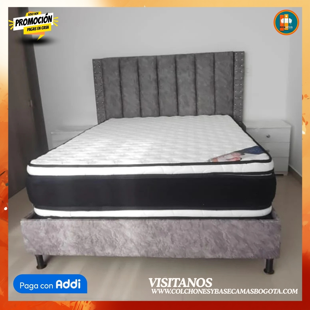 COMBO BÁSICO EN REMATE – Base Dividida + Espaldar + Colchón Semi Ortopédico 25 cm | Medida 140×190 (Doble)